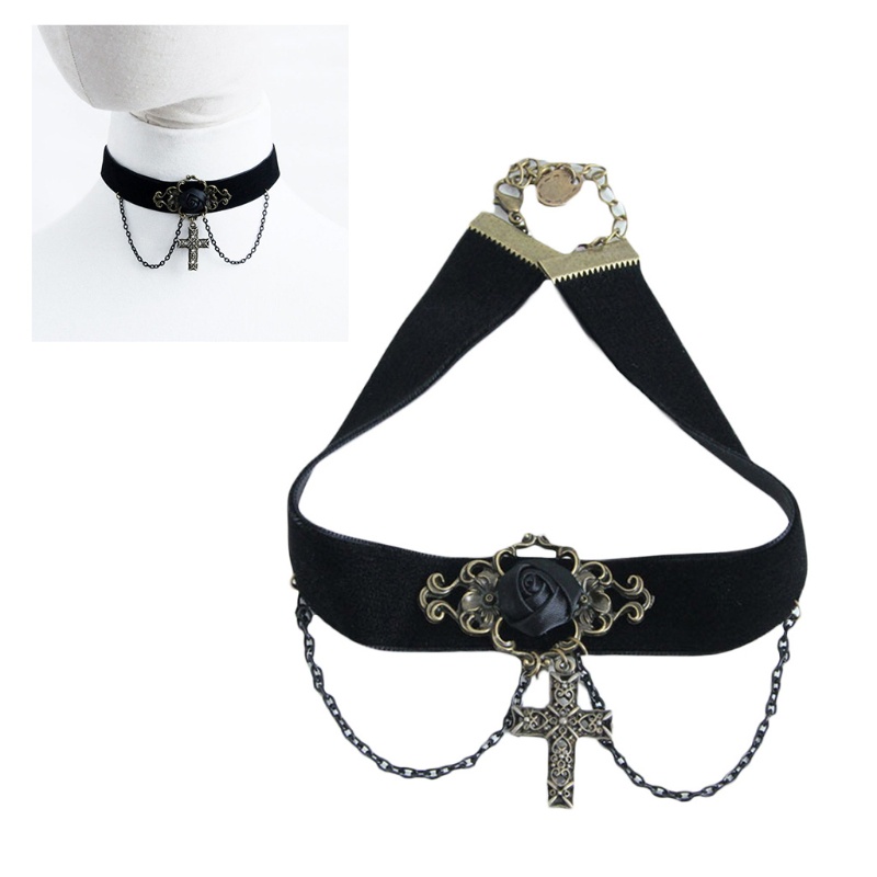 Vòng Cổ Choker Hình Hoa Hồng Đen Phong Cách Punk Dành Cho Nữ
