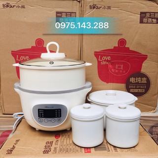 [KÈM THỐ HẤP] Nồi Ninh Hầm Nấu Cháo BEAR 1,6l TẶNG 2 Thố Sứ 0,5L (Có Thể Vừa Nấu Vừa Hấp Cùng Lúc)