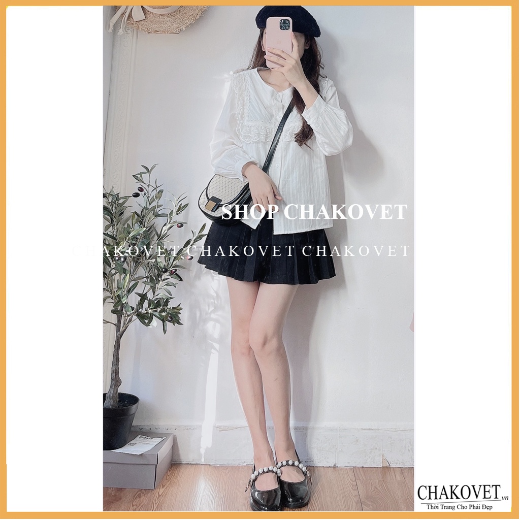 Áo sơ mi nữ dài tay màu trắng A875, kiểu áo nữ cổ tròn thiết kế 2 lớp ren ngực phong cách retro hàn quốc freesize <53kg | BigBuy360 - bigbuy360.vn