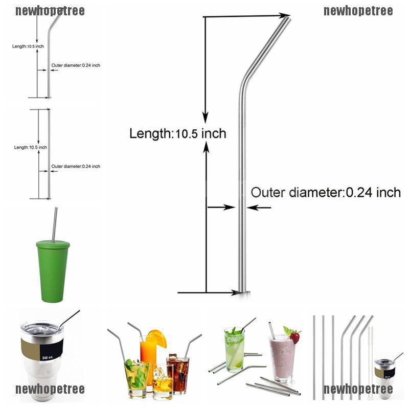 Bộ 3 Ống Hút Thẳng + 2 Ống Hút Cong + 2 Ống Hút Bằng Thép Không Gỉ Làm Sạch