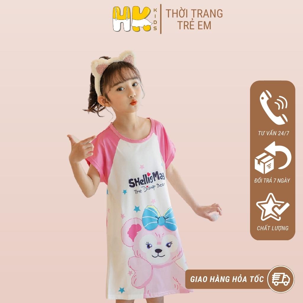 Váy ngủ cho bé gái HK KIDS, kiểu đầm thun dáng suông chất pettit thun lạnh mềm mại và mát (size đại 130-150)