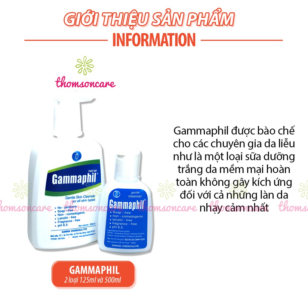 Sữa rửa mặt Gammaphil Cho da nhờn, da khô, da nhạy cảm 125ml - srm trung tính dịu nhẹ không xà phòng