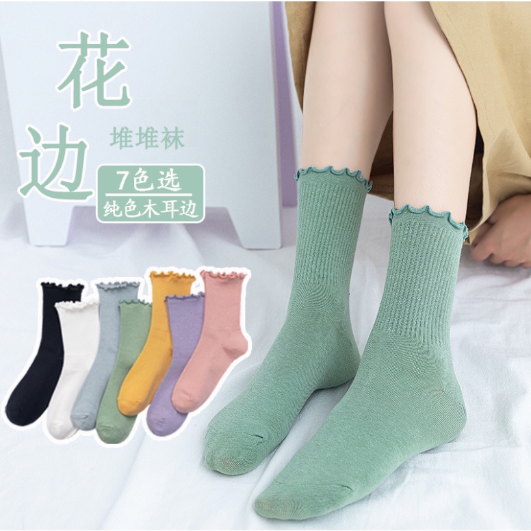 Mới Vớ Cotton Phối Ren Màu Macaron 2022 Chất Lượng Cao Dành Cho Nữ
