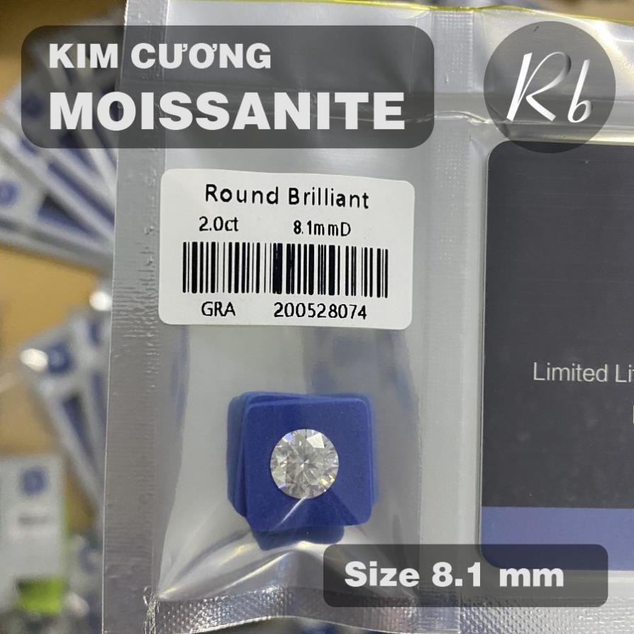 Kim Cương Nhân Tạo Moissanite 8.1mm, Nước D, Độ Sạch FL, Kiểm Định GRA, Tiêu Chuẩn U.S.A