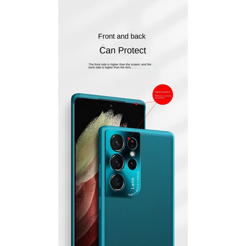 Ốp Điện Thoại Da Phối Vòng Kim Loại Chống Sốc Cho Samsung S21 Ultra S21+ S30 Ultra S30+