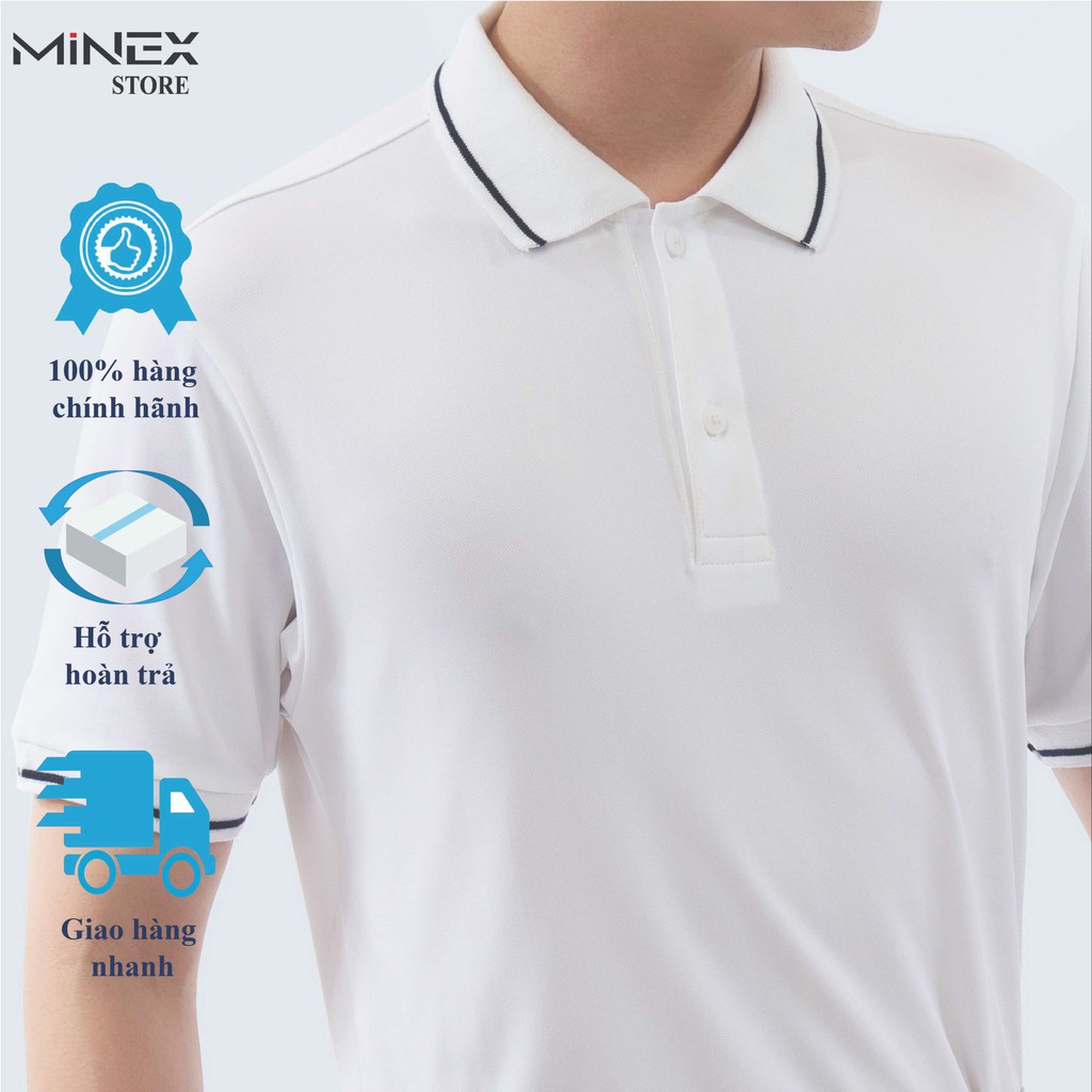 Áo thun nam POLO cổ bẻ MiNEX tím than phối sọc trắng vải cá sâu cao cấp, chuẩn form dáng suông, thanh lịch
