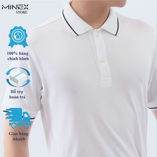Áo thun nam POLO cổ bẻ MiNEX tím than phối sọc trắng vải cá sâu cao cấp, chuẩn form dáng suông, thanh lịch