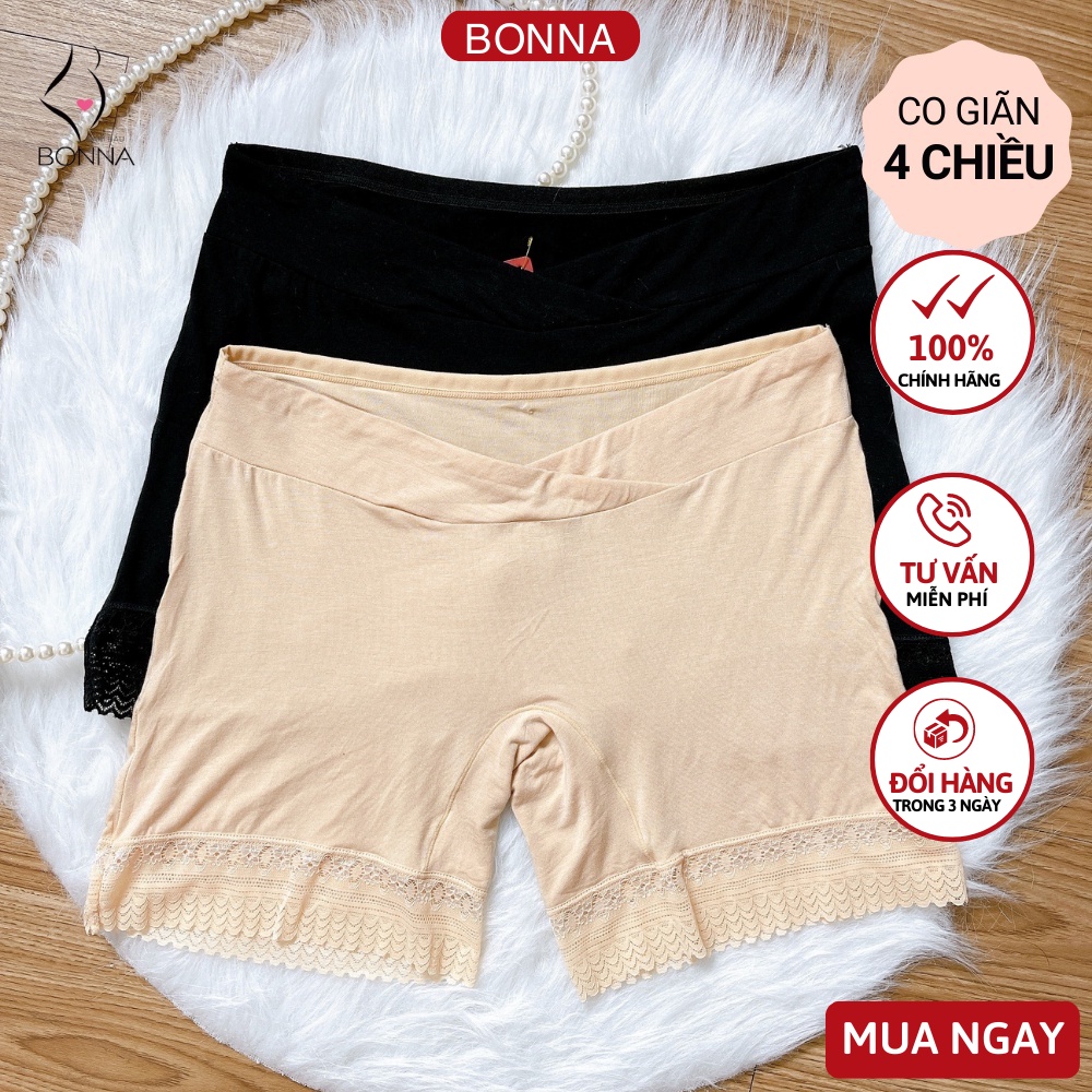 Quần mặc váy bầu hoặc sau sinh QĐ01 cho bà bầu Bonna thiết kế cạp chéo, chất cotton co giãn 4 chiều freesize < 75kg