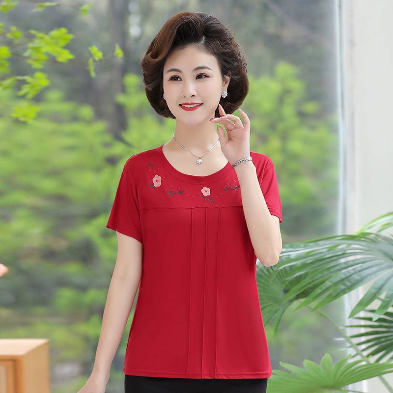 Thêu các mẹ mặc Áo Thun tay ngắn giữa tuổi phụ nữ cộng với kích thước rộng hàng đầu