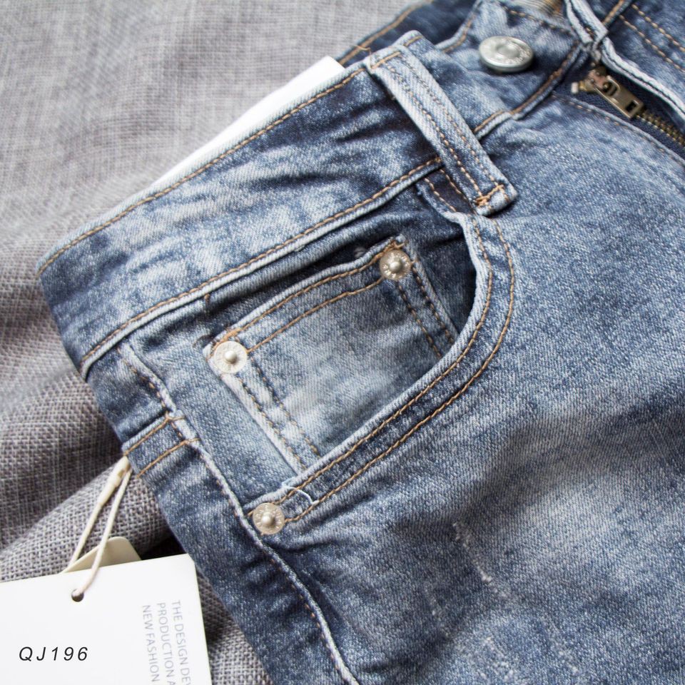 Quần Jean nam xanh xước Carrot Fit DENIMST 196