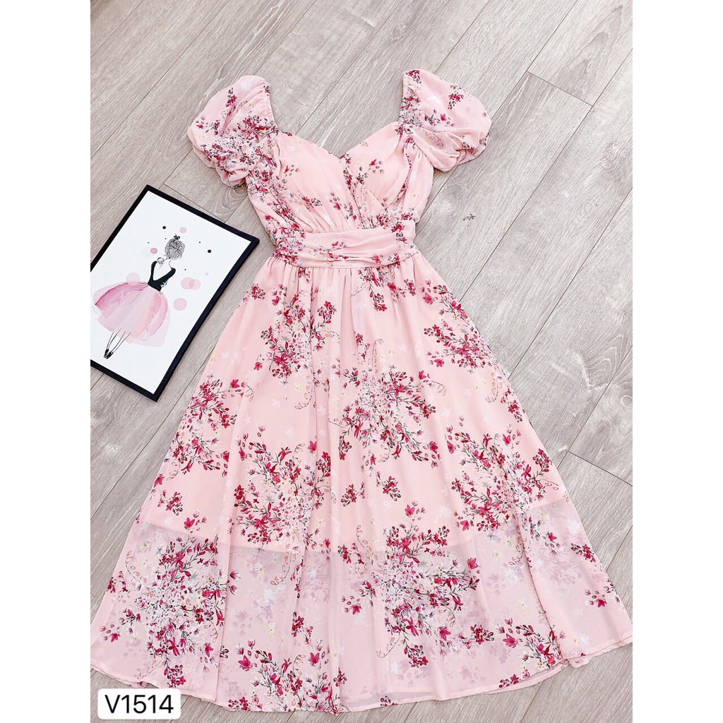 váy maxi hoa hồng nhí siêu đẹp thiết kế cao cấp
