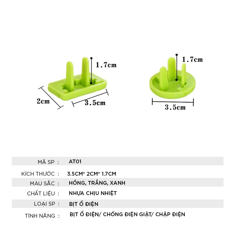 Nút Bịt Ổ Điện An Toàn, nhựa ABS cao cấp, có Móc Kéo (Bộ 10 cái). Nút chặn ổ cắm điện loại 2 chân 3 chân cao cấp