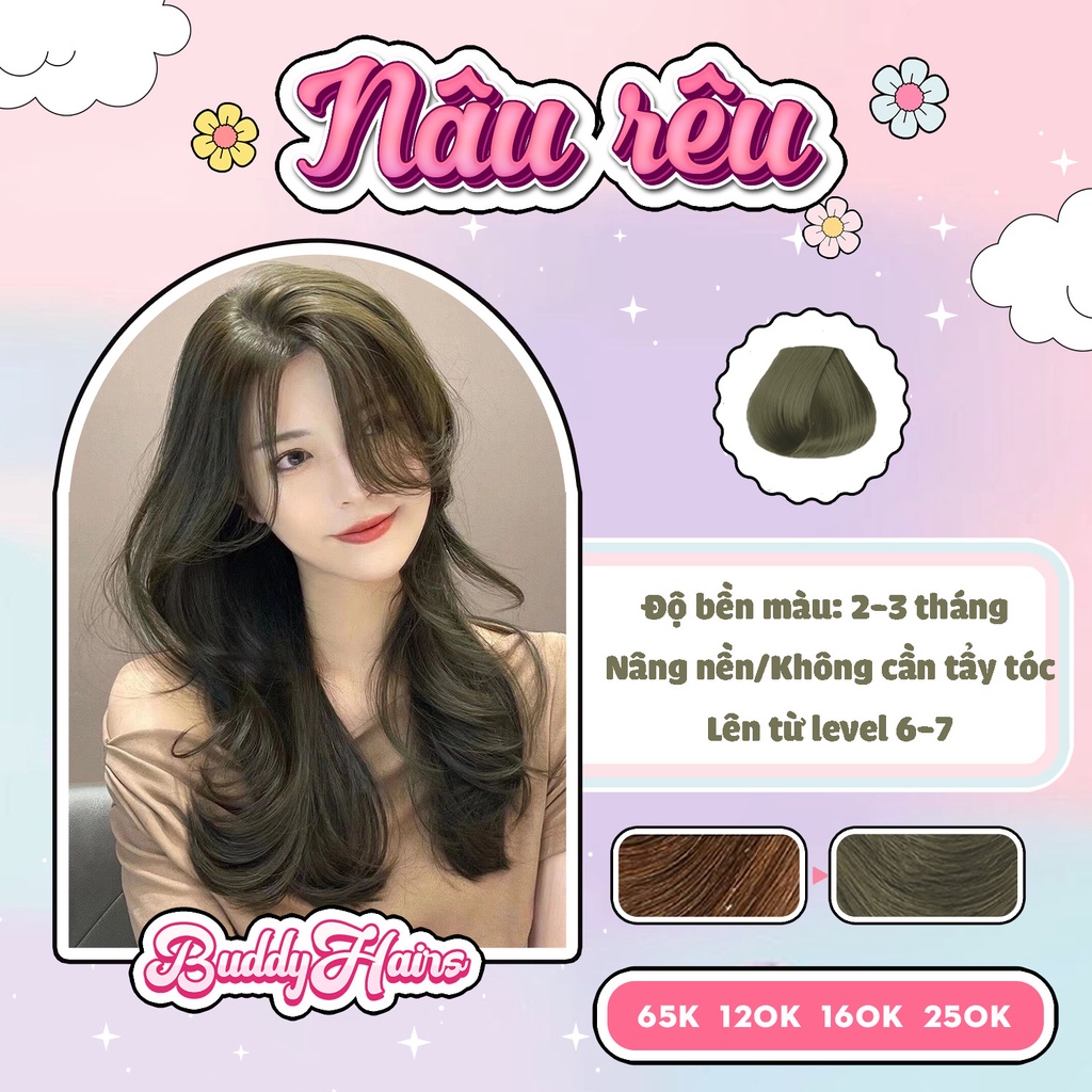 Thuốc nhuộm tóc NÂU RÊU không cần Thuốc tẩy tóc Buddyhairs tặng kèm găng tay mũ trùm trợ nhuộm tiện ích