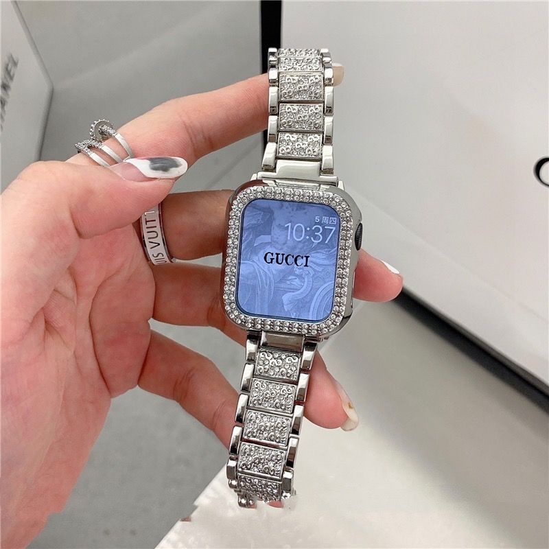 Dây đeo kim loại đính đá thích hợp cho Apple Watch Series IWatch 7 / 6 / 5 / 4 / 3 /SE 38mm 40mm 41mm 42mm 44mm 45mm
