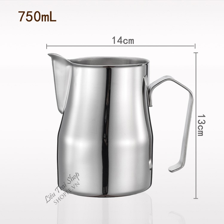 Ca đánh sữa mỏ dài ca rót bọt sữa vòi dài cao cấp inox 304 pha cà phê capuchino latte