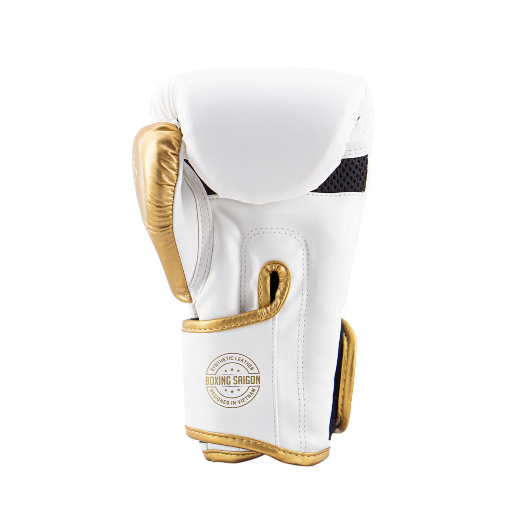 Combo Găng Tay Boxing Saigon + Băng Tay 4m5 (tặng túi rút &amp; xịt) - Trắng