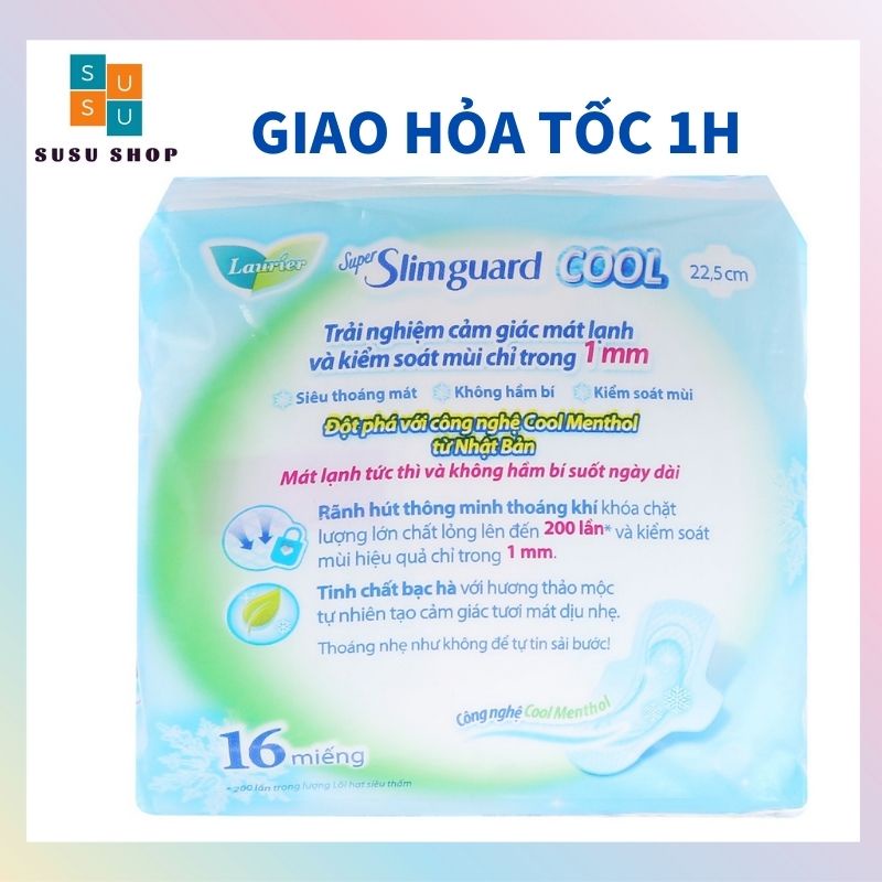 Băng Vệ Sinh Laurier Slimguard Cool 16 miếng Mát Lạnh Kiểm Soát Mùi Siêu Mỏng Cánh 22,5cm