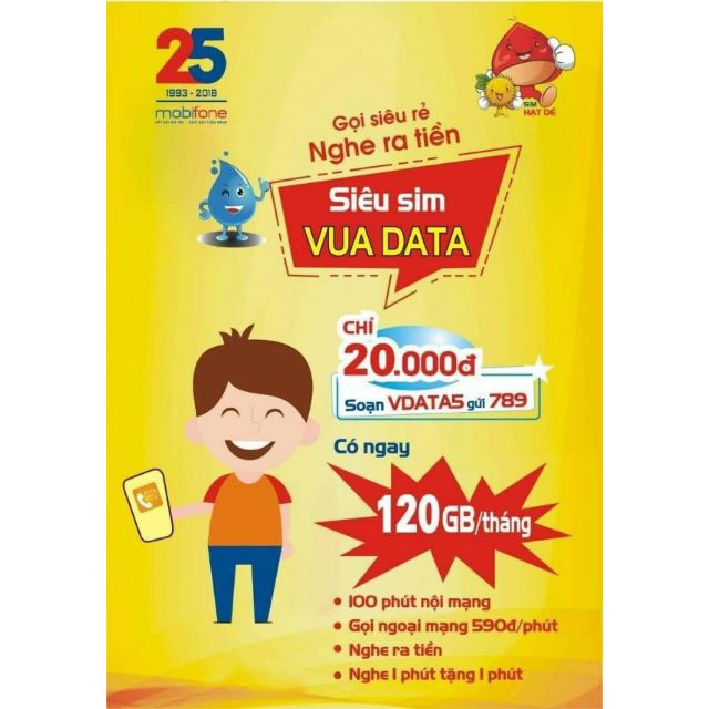 Sim vua data vdata5 vào mạng 4GB/ ngày với chỉ 30,000đ/ tháng
