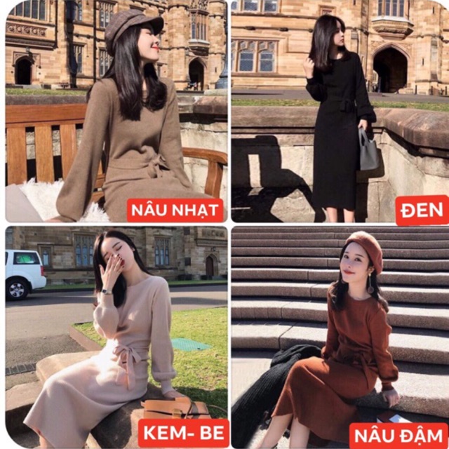 (QUÀ TẶNG HẤP DẪN)-VÁY LEN DÁNG DÀI- THẮT NƠ- TAY BỒNG ( VIDEO + ẢNH THẬT) | BigBuy360 - bigbuy360.vn