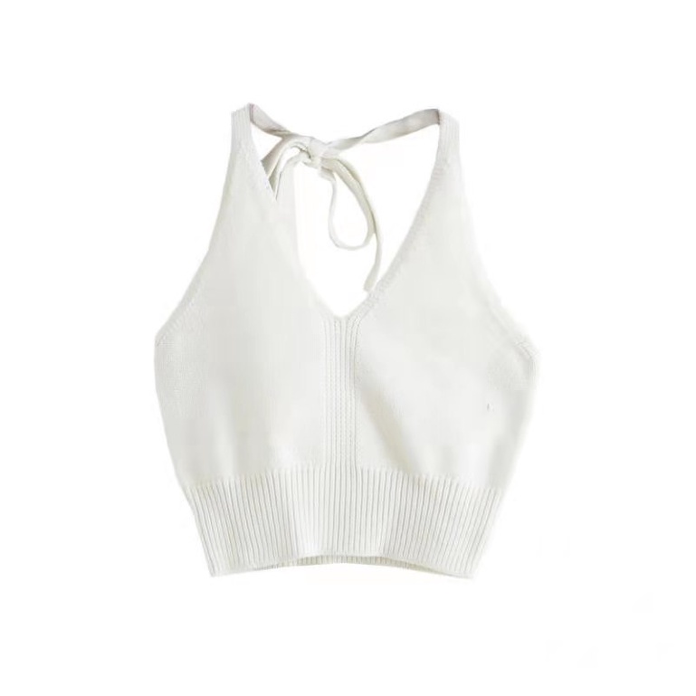 Áo hai dây dệt kim dáng ngắn hở lưng cột dây màu trơn thời trang mùa hè quyến rũ cho nữ