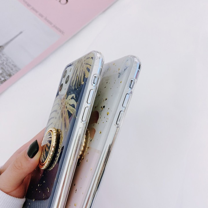 [Có Đỡ Lưng] Ốp Lưng iPhone 7/8/7Plus/8Plus/X/XS/XSMAX/11/11Pro/11ProMax Giả Đá Cẩm Thạch Họa Tiết Lá Cây - Mã TZAC269