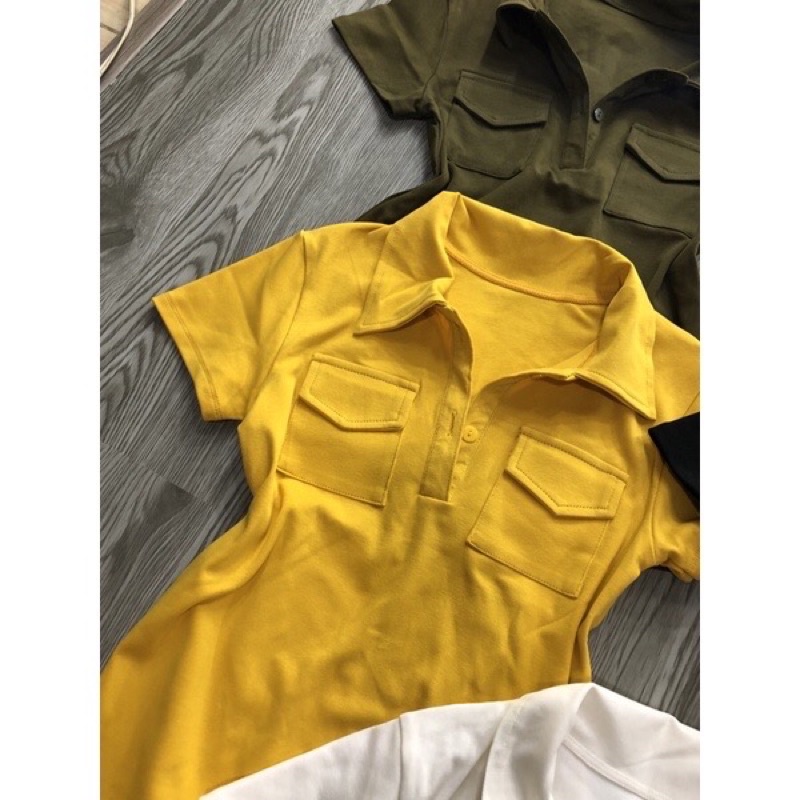 Áo thun body cổ bẻ 2 túi -áo thun borip nhiều màu kèm hình và video