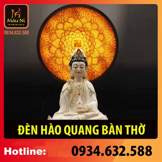 Hào Quang Led Trang Trí Tượng Phật in họa tiết tranh trúc chỉ 198, khung sắt, Đường kính 30cm