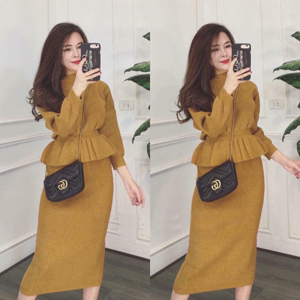 💥SET ÁO LEN PEPLUM - CHÂN VÁY XẺ SAU💥