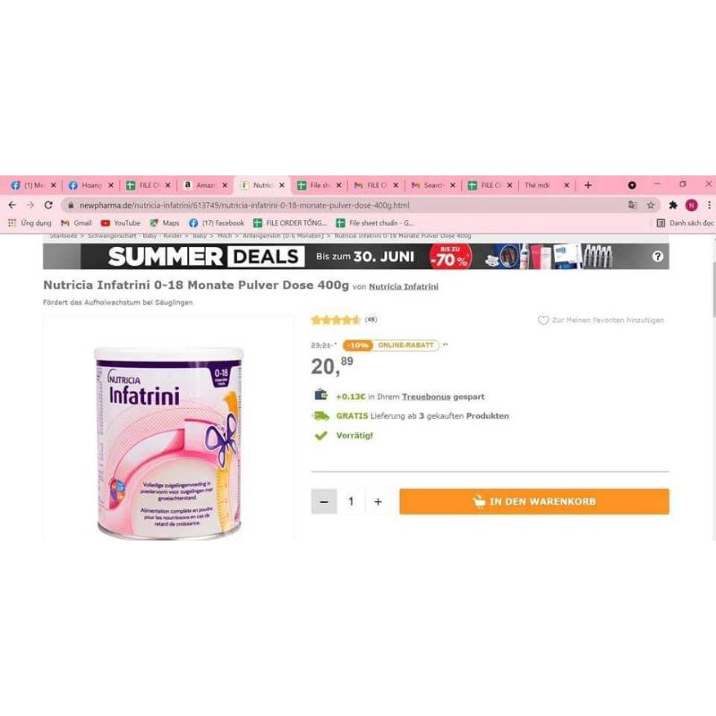 Sữa béo vô địch tăng cân infatrini Balan 400g date 07.2024