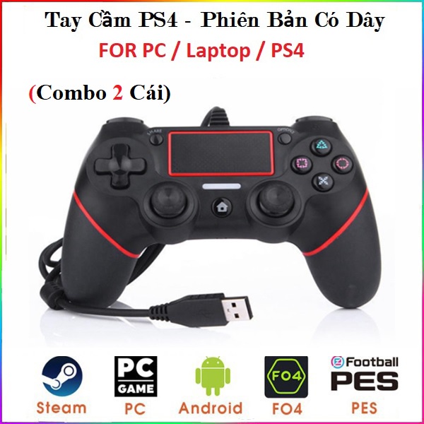 Combo 2 CáiTay cầm PS4 có Rung dây dài 2 Mét hỗ trợ game FO4 / Pes2022 / PS4 / Fifa Online 4