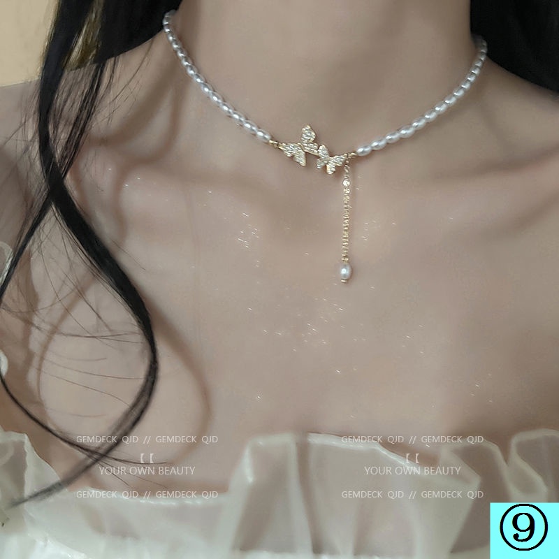 Dây Chuyền Mặt Hình Bướm Đính Ngọc Trai Sang Trọng Cho Nữ