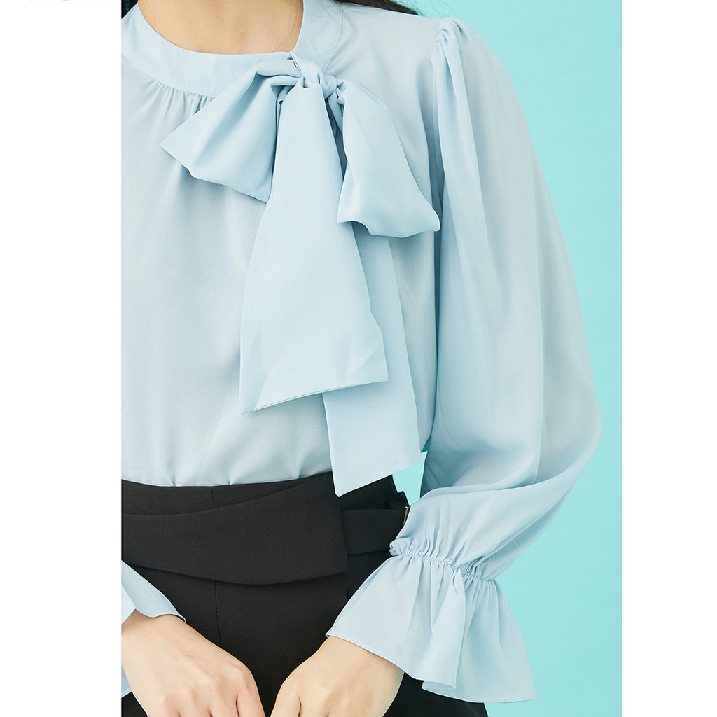 Áo sơ mi nữ công sở 92WEAR 2 màu, thiết kế buộc nơ cổ ASA1039