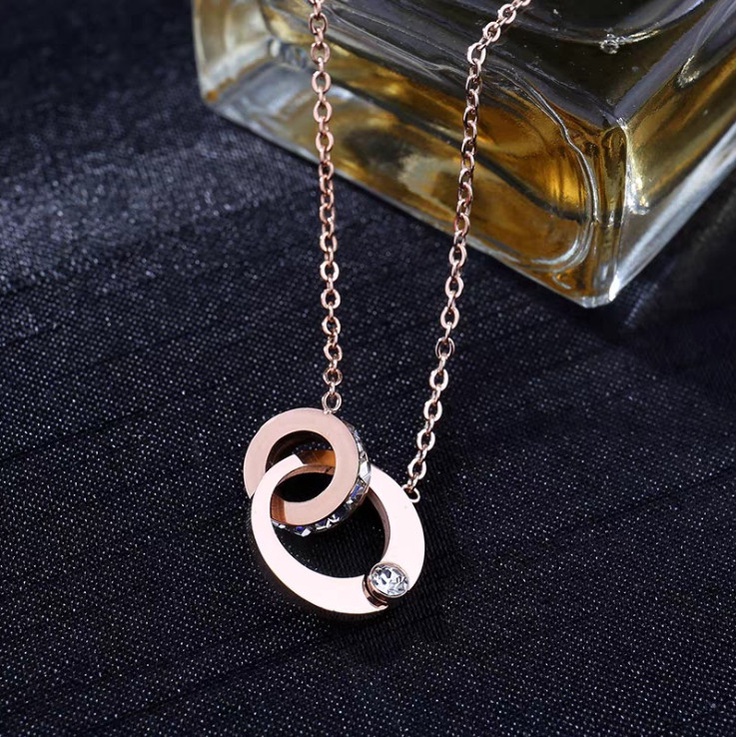 Dây chuyền nữ mạ vàng bạc 925 hình vòng tròn đôi cỡ to siêu độc BAG U DCVONGTRONTO65