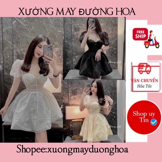 D3 Đầm ren phối cup dáng xoè công chúa siêu sang(kèm video ảnh thật)
