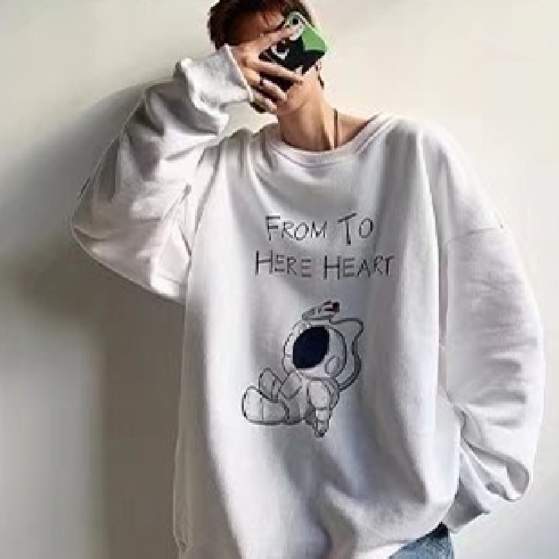 Áo sweater tay dài cổ tròn dáng rộng in họa tiết hoạt hình thời trang đường phố Hàn Quốc cho nam M-5XL