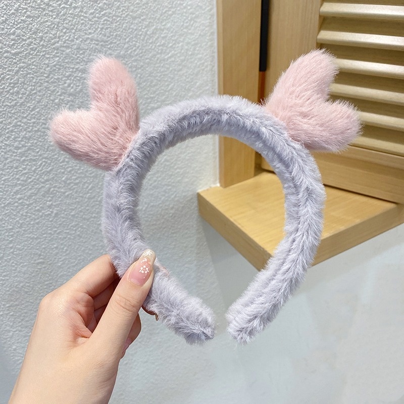 Băng đô cài tóc hình sừng hươu phối lông dễ thương chống trượt thời trang Hàn Quốc cho nữ 2021