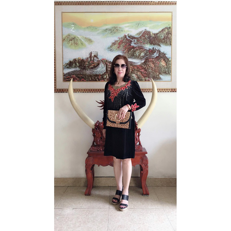 ĐẦM NHUNG CHO MẸ CỰC SANG TRỌNG BMT 333 ( HÀNG CÓ SẴN KÈM ẢNH THẬT )