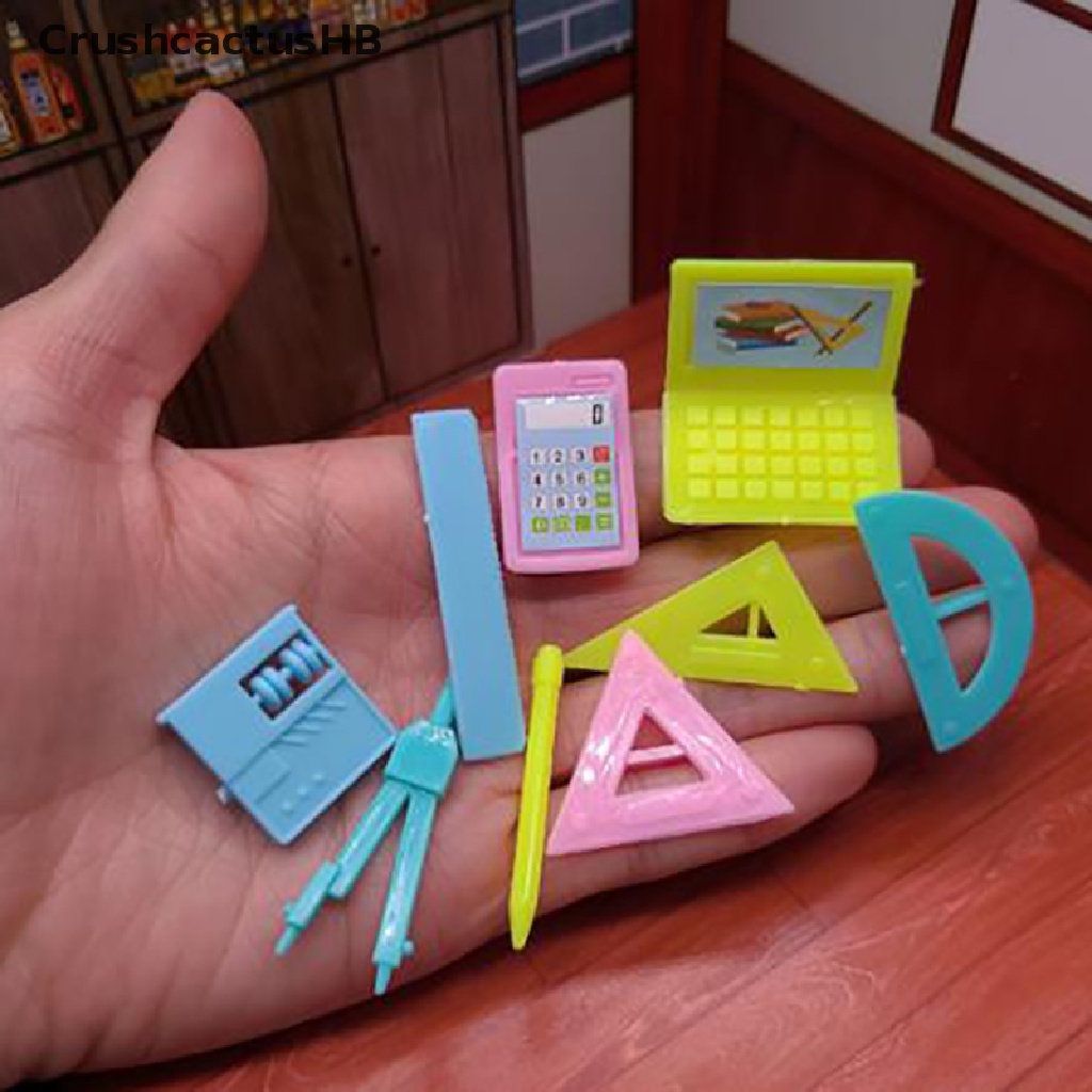 [CrushcactusHB] 9pcs/set 1:12 Dollhouse stationery kit ruler Abacus computer Calculator pen Hot Sell