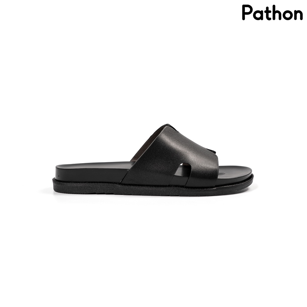 Dép nam quai ngang slipper Pathon quai Microfiber mẫu chữ H và đế 2 lớp màu đen quai đen SD02
