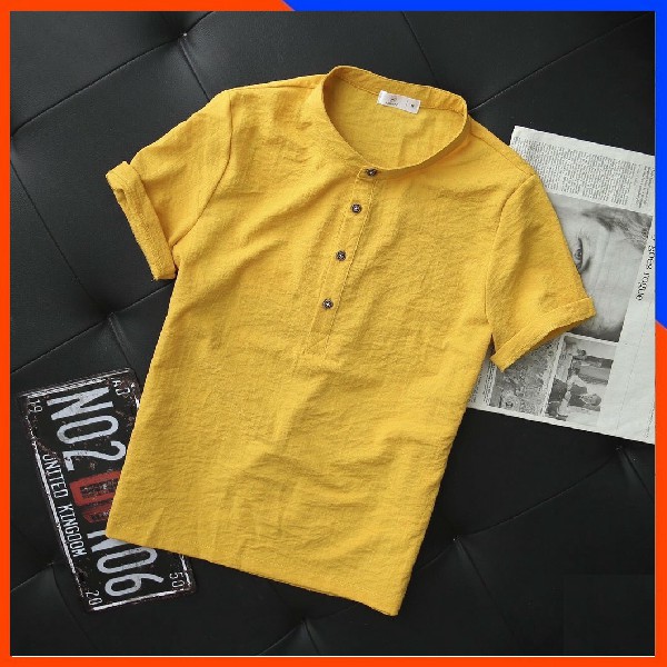 Áo Đũi Nam Cổ Tàu Cộc Tay Đẹp Vải Đẹp Co Giãn Phong Cách Hàn Quốc HOT TREND 2021 AD63 -  BLUE MENSWEAR