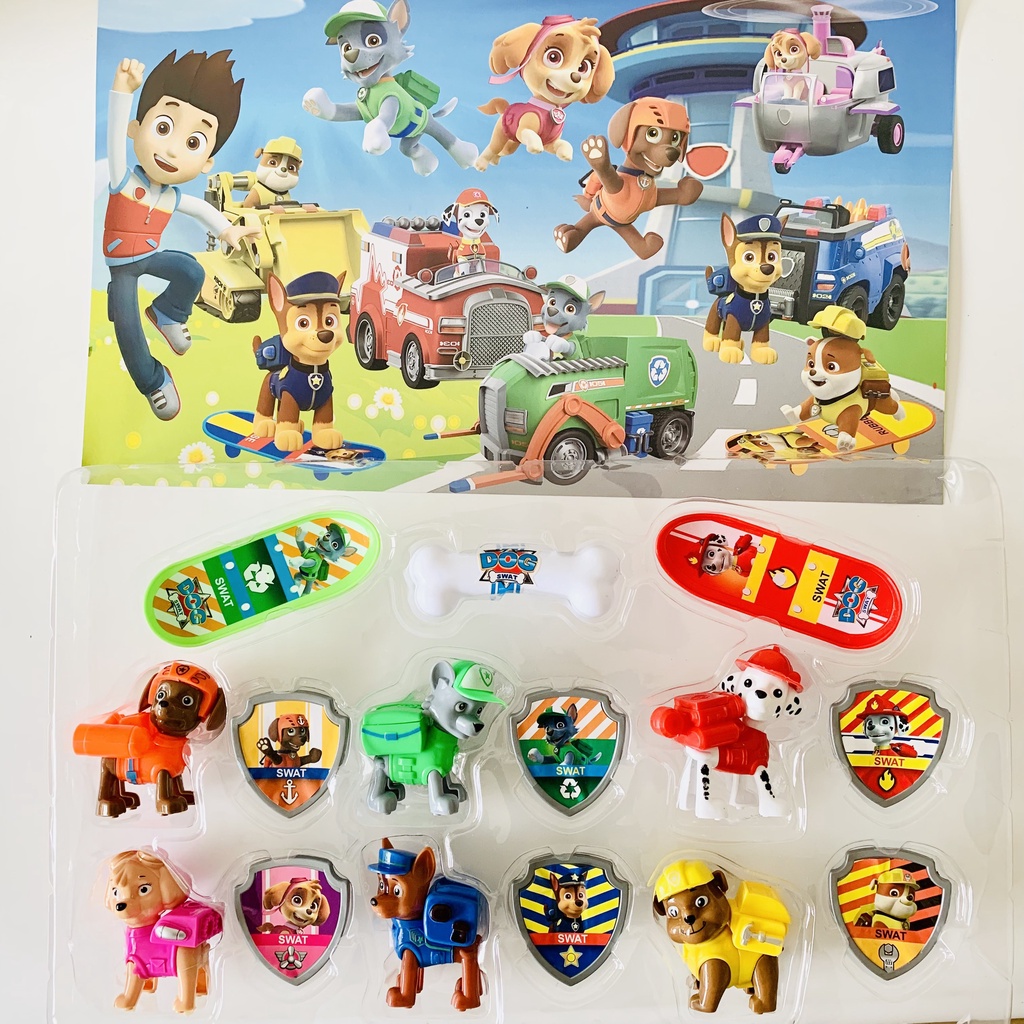 BỘ ĐỒ CHƠI BIỆT ĐỘI CHÓ CỨU HỘ Kèm Huy Chương, Gặm Xương, Ván Trượt Paw Patrol