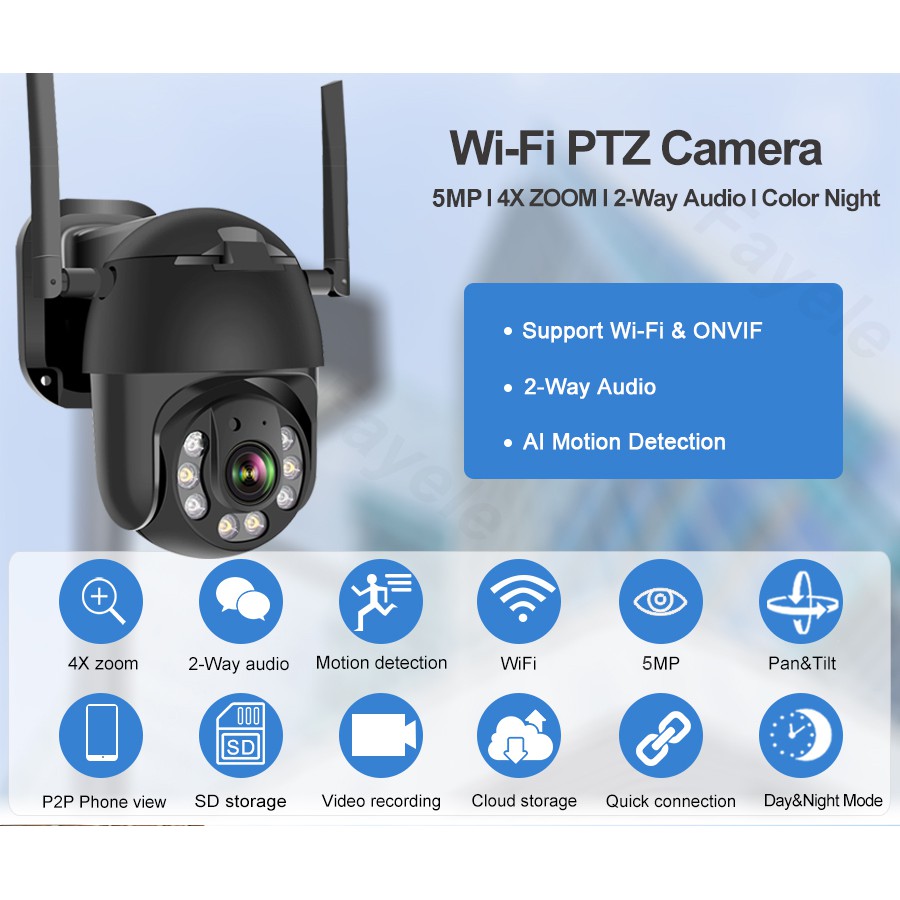 EVKVO - V380 PRO APP 5MP WIFI CCTV Camera Wireless Outdoor PTZ IP Camera CCTV Surveillance Camera