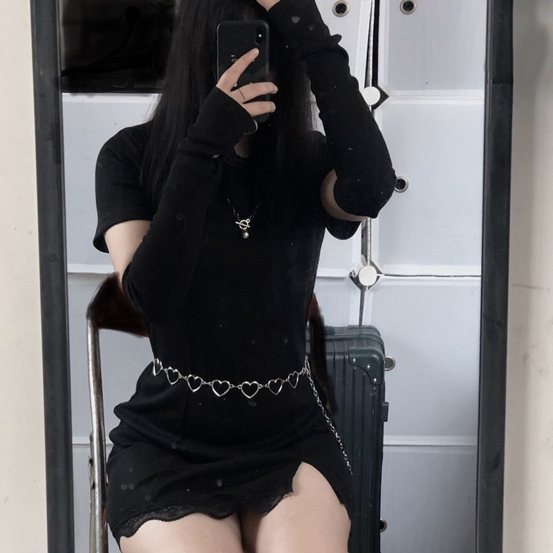 Vòng Cổ Kim Loại Gắn Mặt Trái Tim Độc Đáo Phong Cách Harajuku