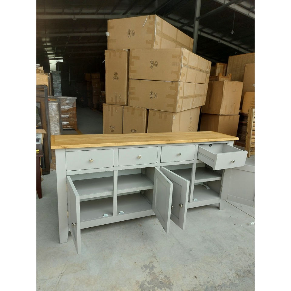 Tủ buffet 4 cánh 4 hộc màu xám đỉnh sồi hàng XK KT: Dài 170 x sâu 38 x cao 80cm