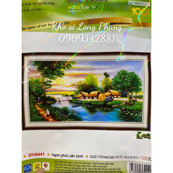 Tranh thêu Chữ thập làng quê việt nam hạnh phúc bình yên DV6441 chưa thêu
