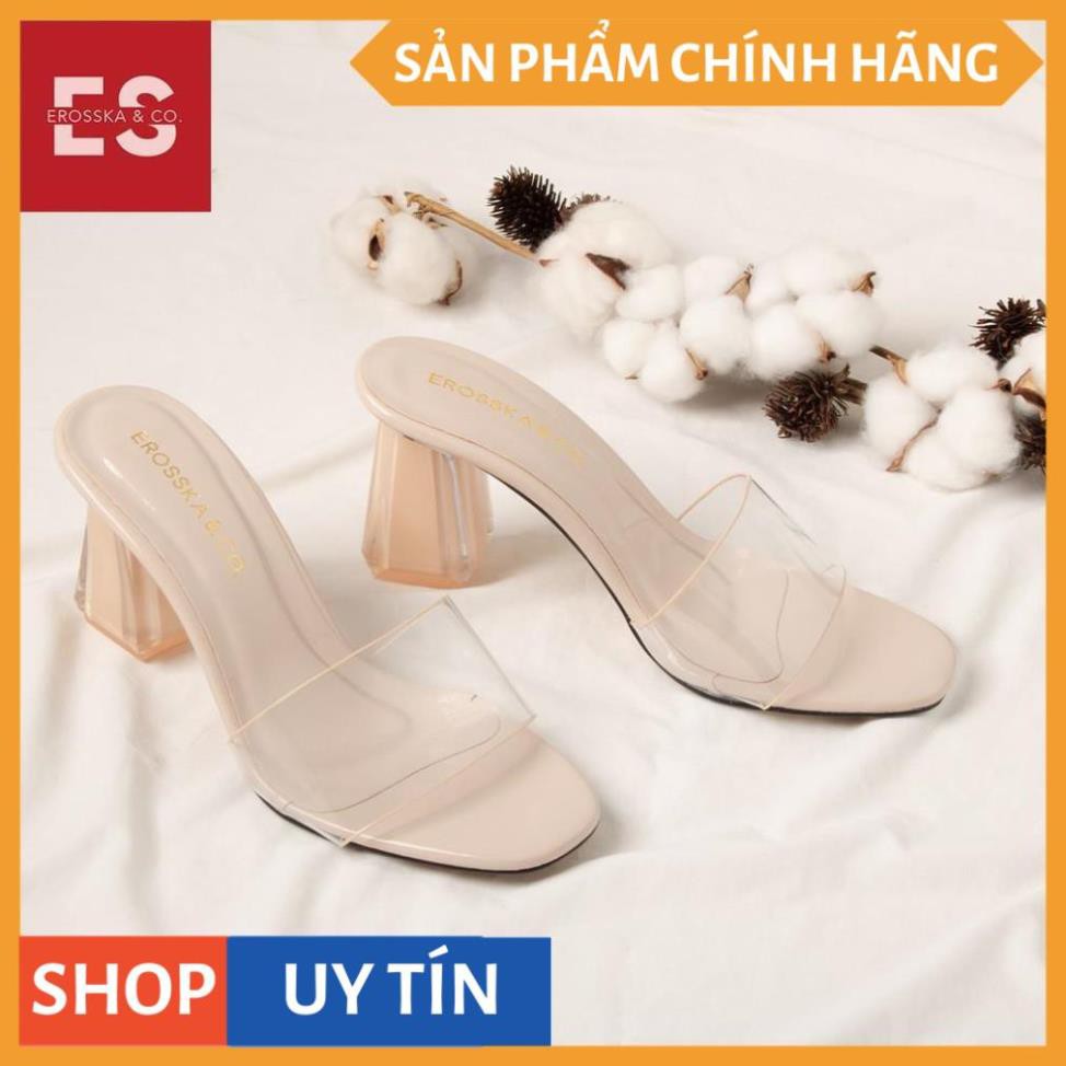 Dép mule cao gót quai trong Erosska thời trang mũi vuông gót trong cao 9cm màu nude _ EM040 | BigBuy360 - bigbuy360.vn