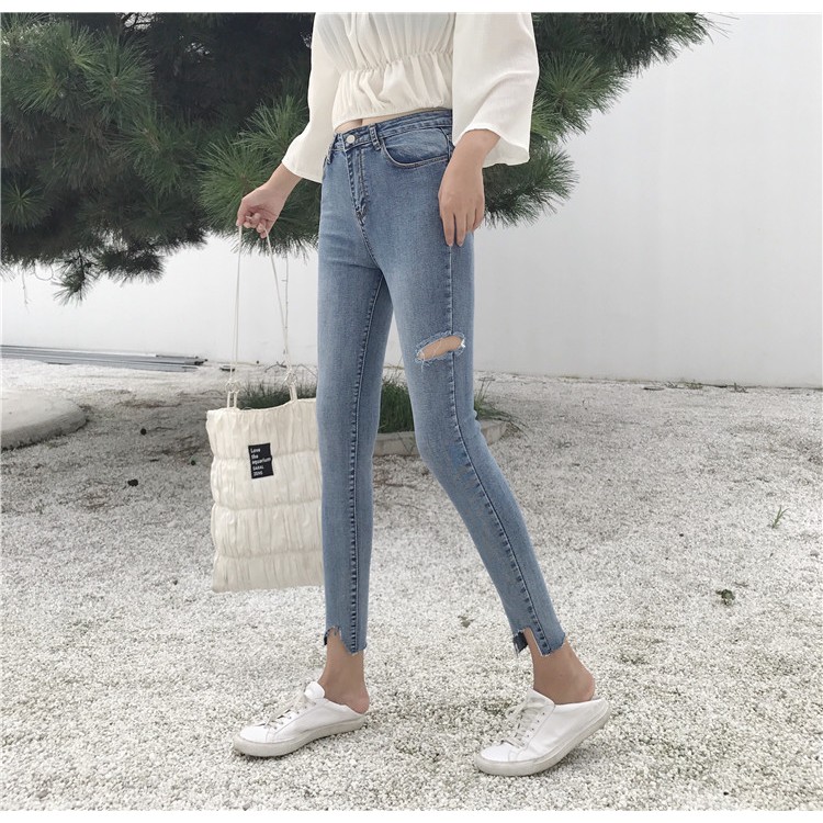 Quần Jeans Ullzang Rách Legging Demin Dài Ôm Dáng Thon Chân Quần Thun Ôm Eo Bó Sát Lửng Hàn Quốc VFSJR040319