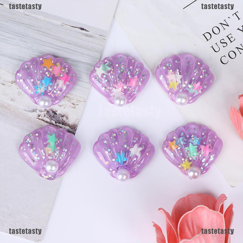 Set 6 Vỏ Sò Nhựa Resin Lấp Lánh Trang Trí Sổ Tay / Đồ Thủ Công / Giáng Sinh