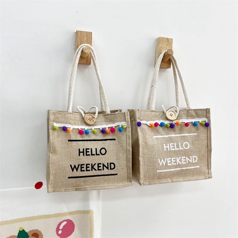 Túi Cói Đi Biển Mini size nhỏ vintage đẹp Merci Tote đi chơi du lịch LUHAZO  cao cấp loại 1 Quảng Châu  hello weekend K5
