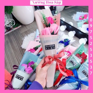 Hoa Hồng Sáp Bó 3 Bông Nhiều Màu (Hình Thật)